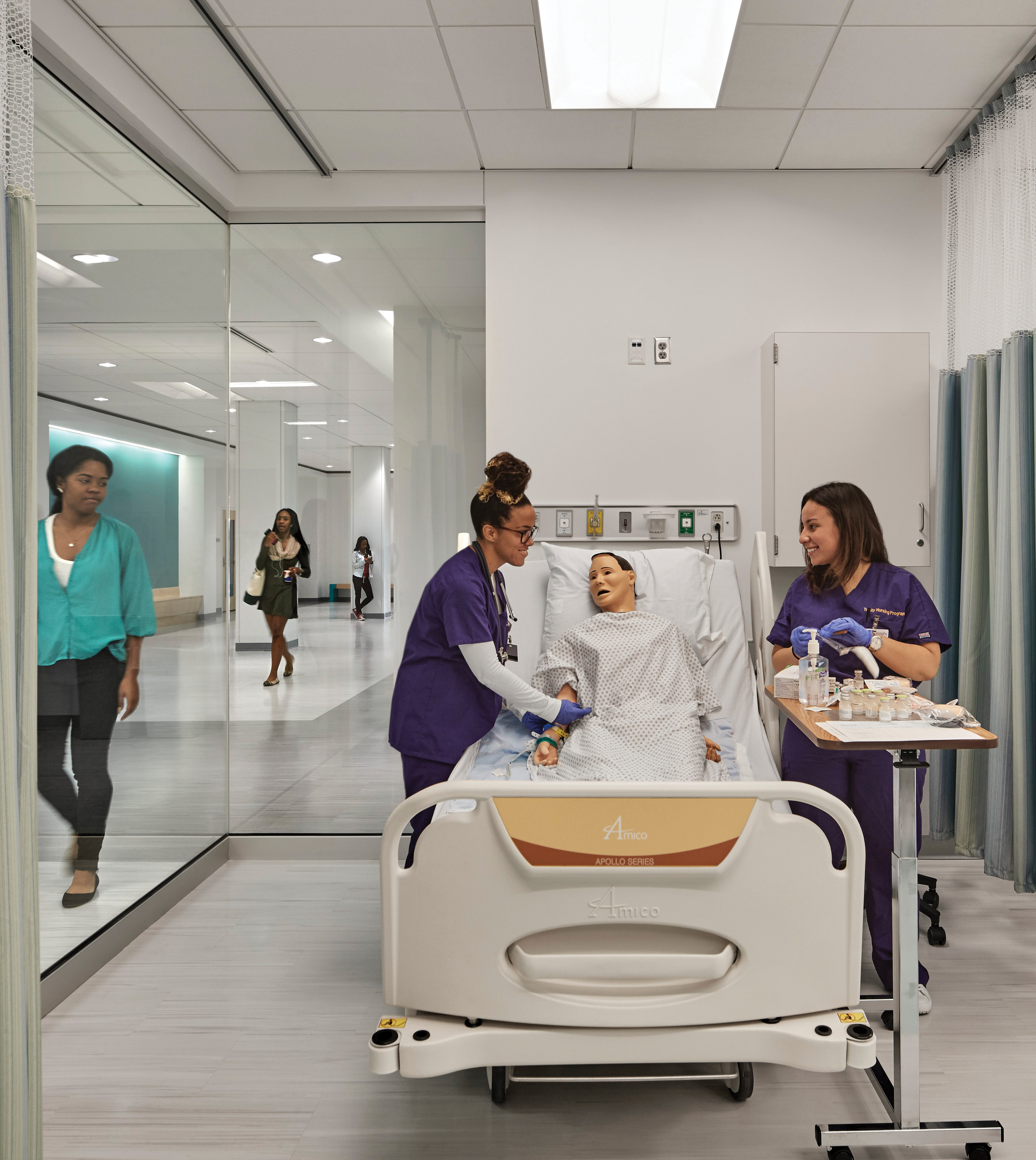 An open acute care skills practice space at the Trinity Washington University’s Payden Academic Center is openly accessible for “come-back” time, where students can practice skills.