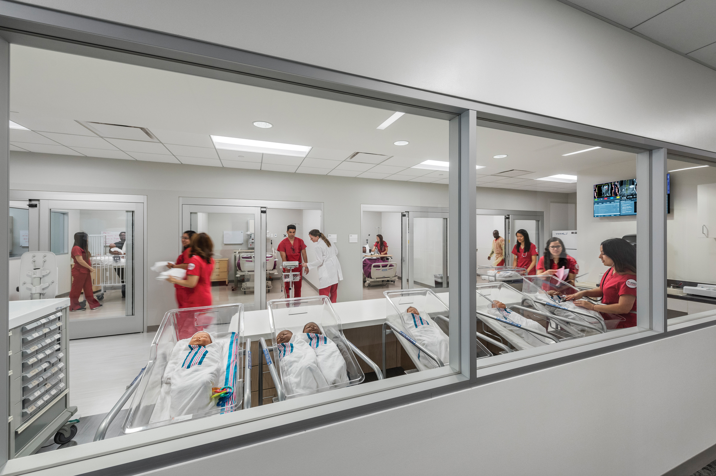 Realistic simulation spaces are put on display to attract new students and provide the Nursing department a unique identity in the Center for Science and Health Professions at the University of St. Thomas.