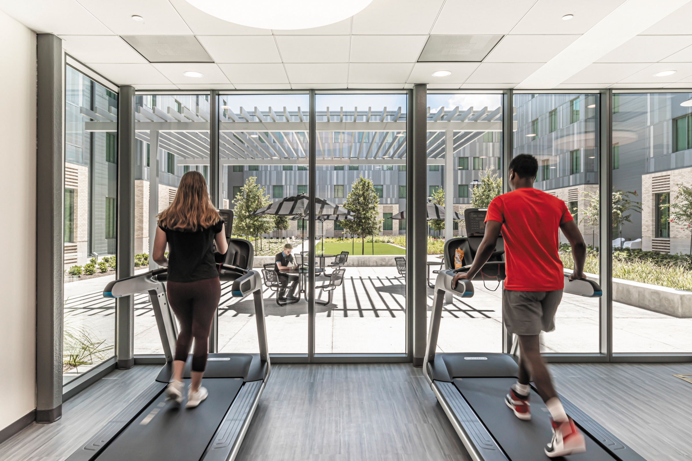 Gym overlooking courtyard