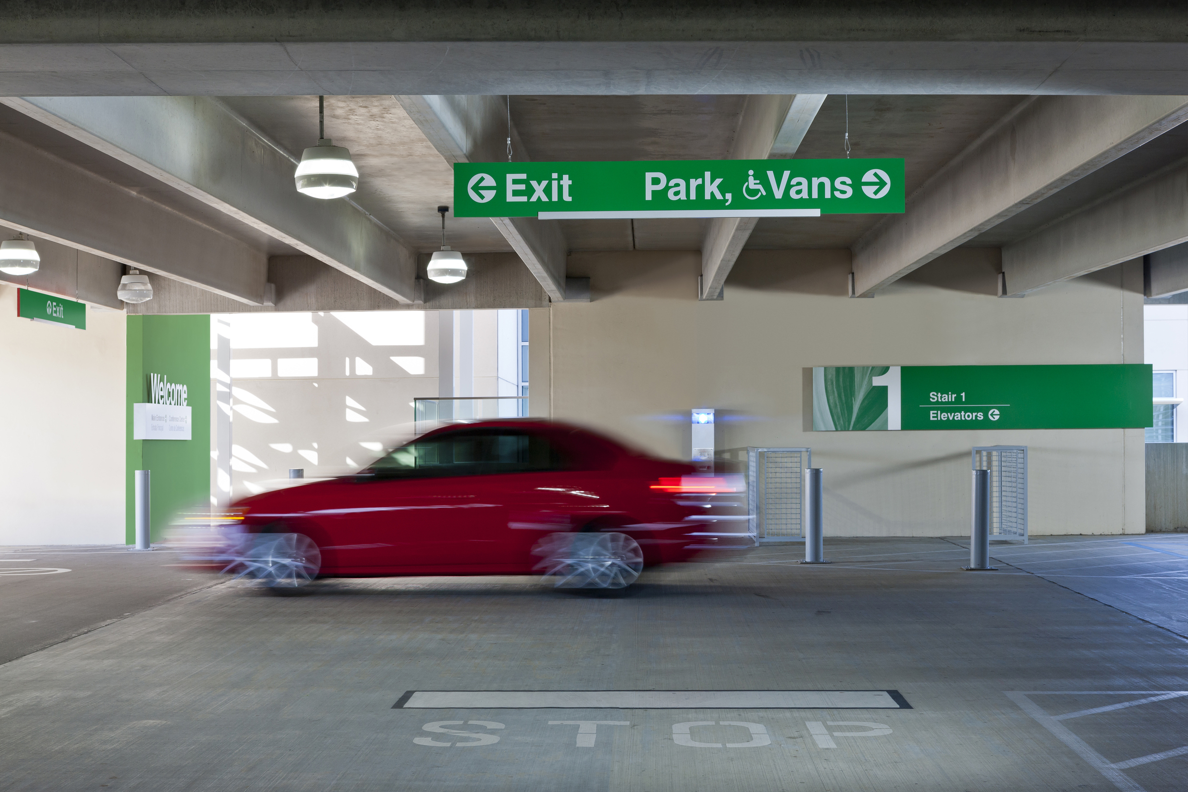 Parking garage level 1 signs