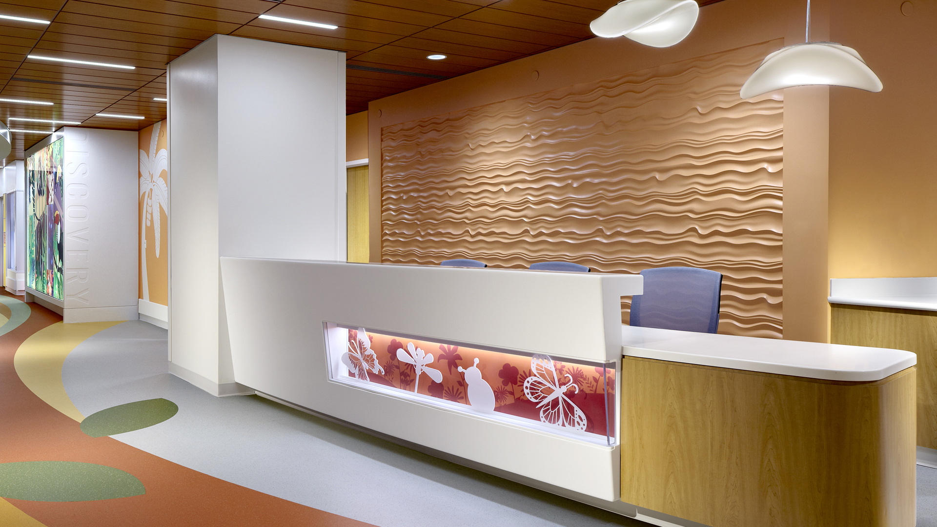 Reception desk with graphics