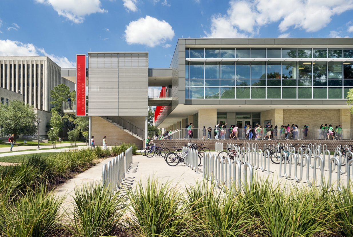 VIEW OF BIKE PARKING AND BUILDING