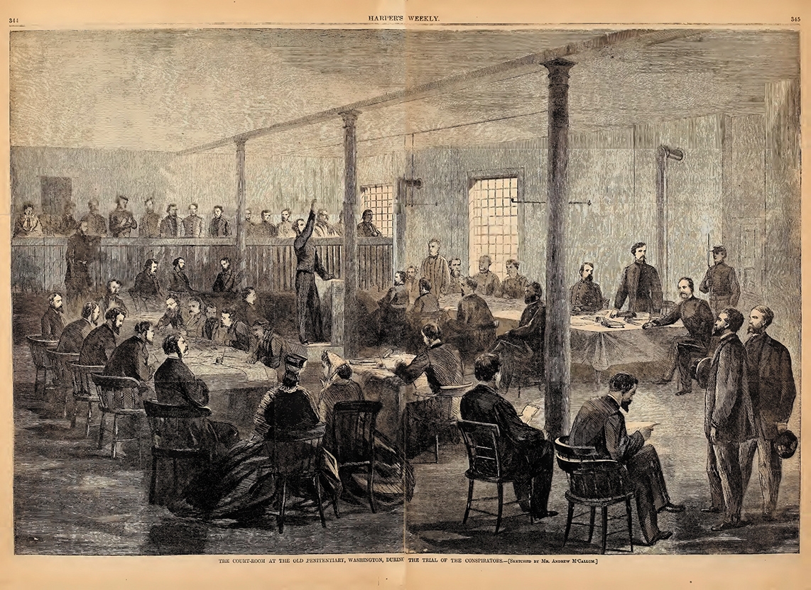 1865 Illustration of Trial room during Lincoln Assassination trial