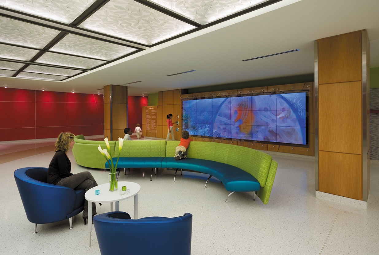 Waiting area with interactive donor wall