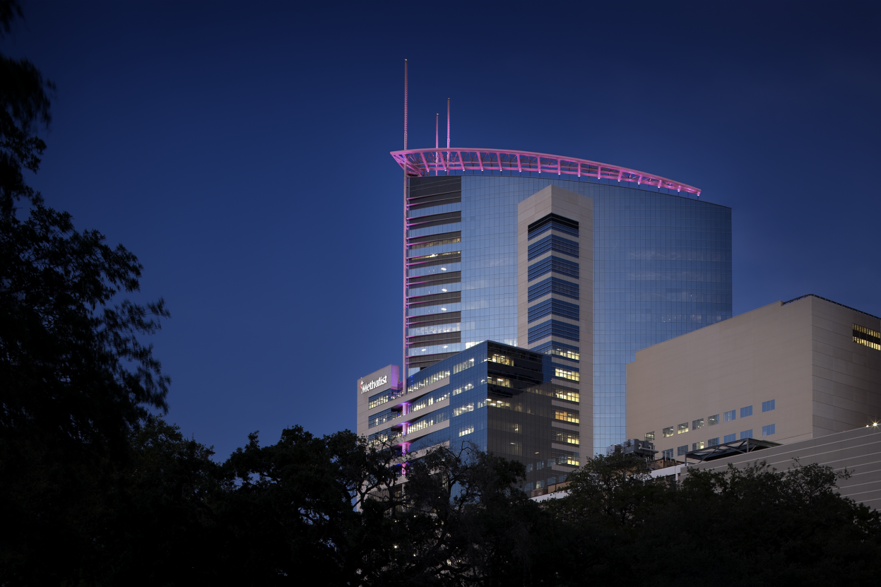 Houston Methodist Outpatient Tower at dusk