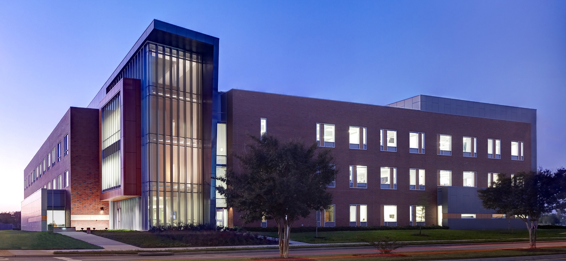 Building entry at dusk