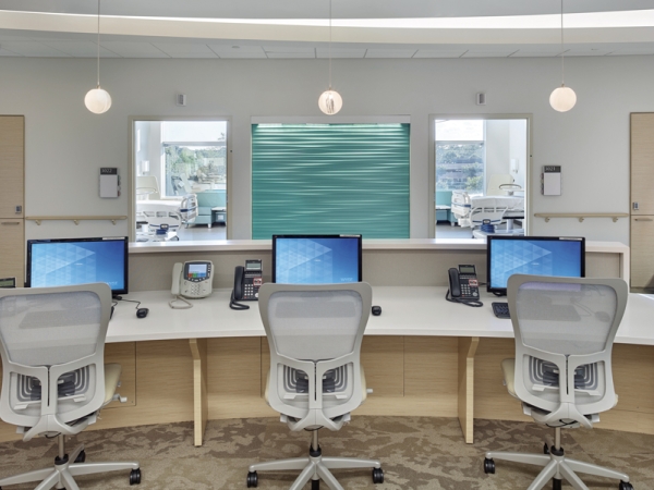 Nurses station with view to patient rooms