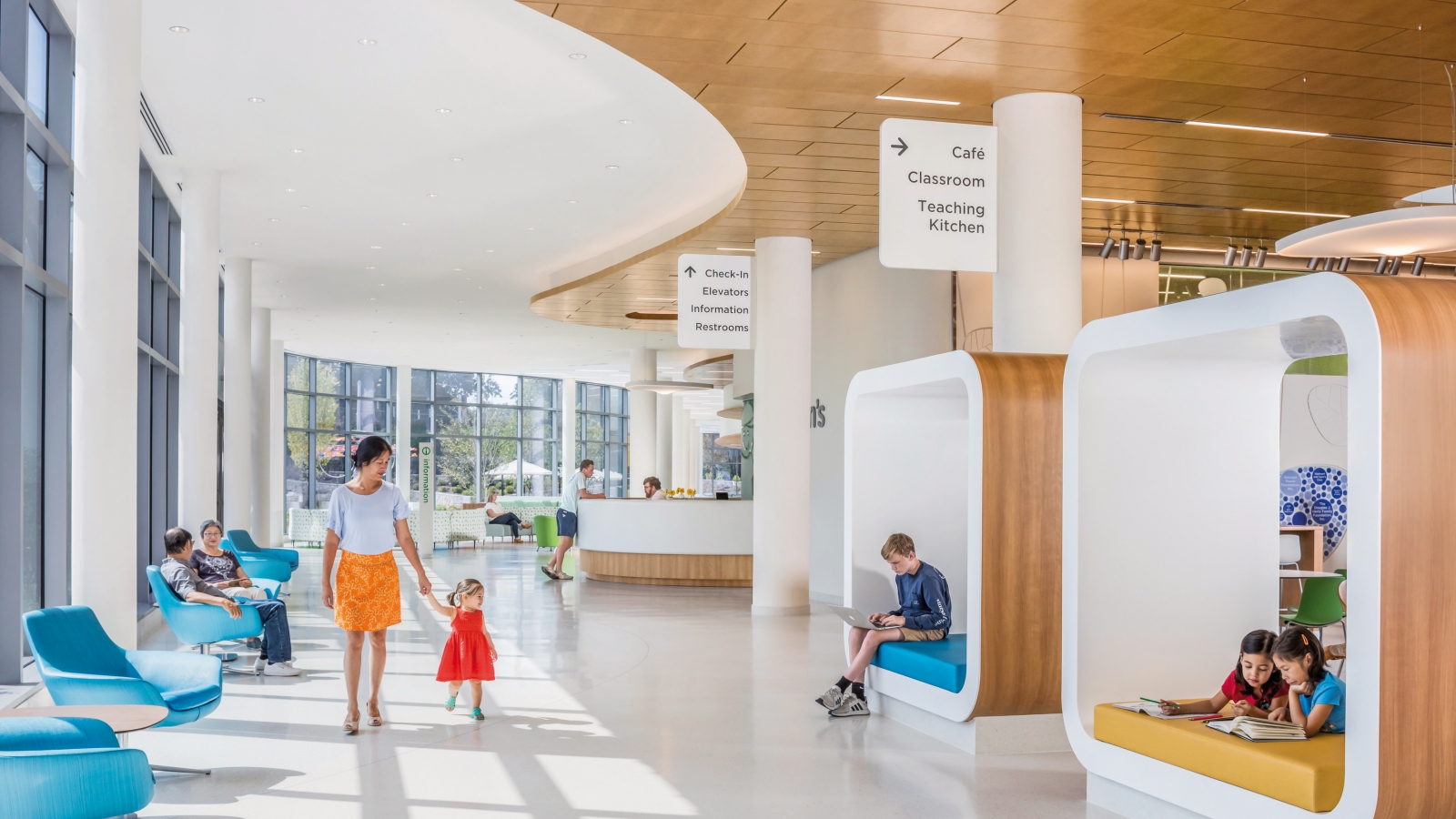 interior design of children's hospital with bright colors