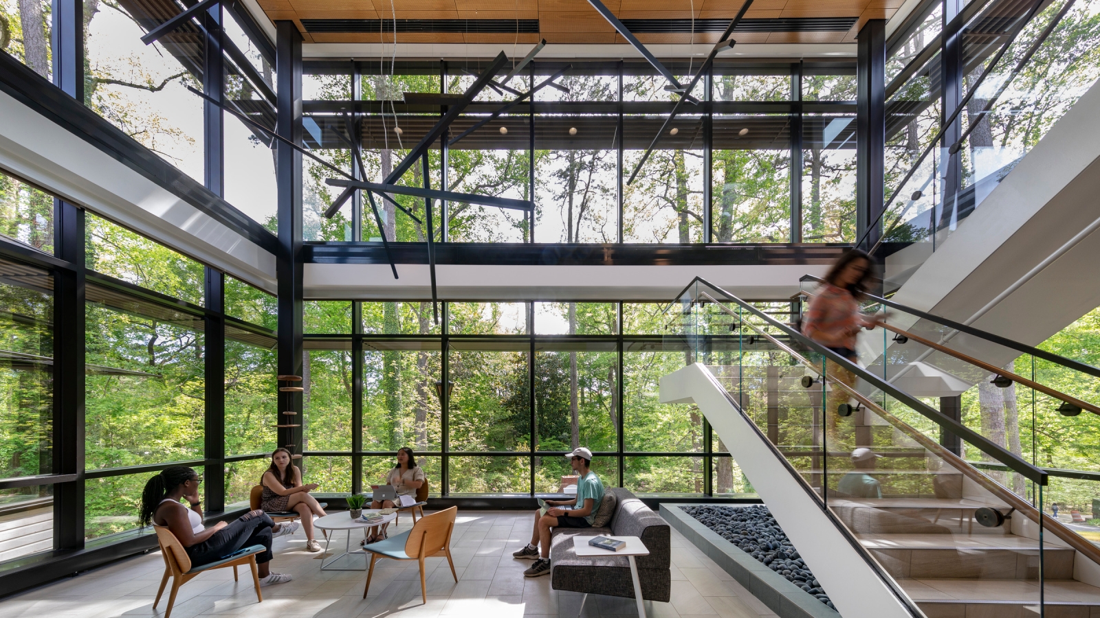 interior of wellness center with expansive windows and nature