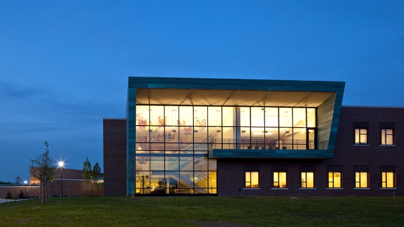 night shot of exterior of hospital