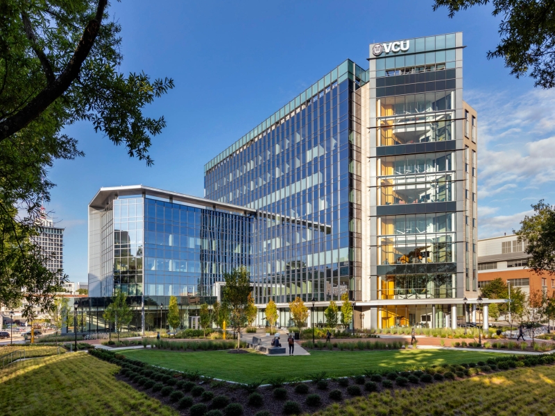 The Virginia Commonwealth University’s Health Professions Tower co-locates the university’s academic health programs in a new multi-story glass tower, which has become a beacon of interdisciplinary learning.