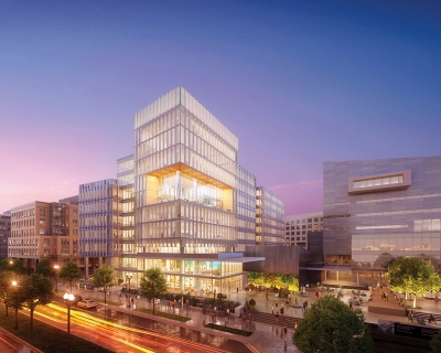 Rendering of exterior at dusk