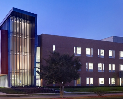 Building entry at dusk