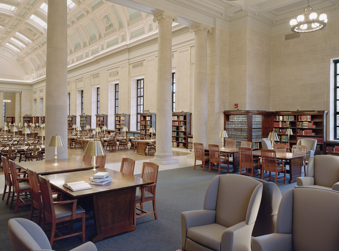 View of the reading room at Widener Library