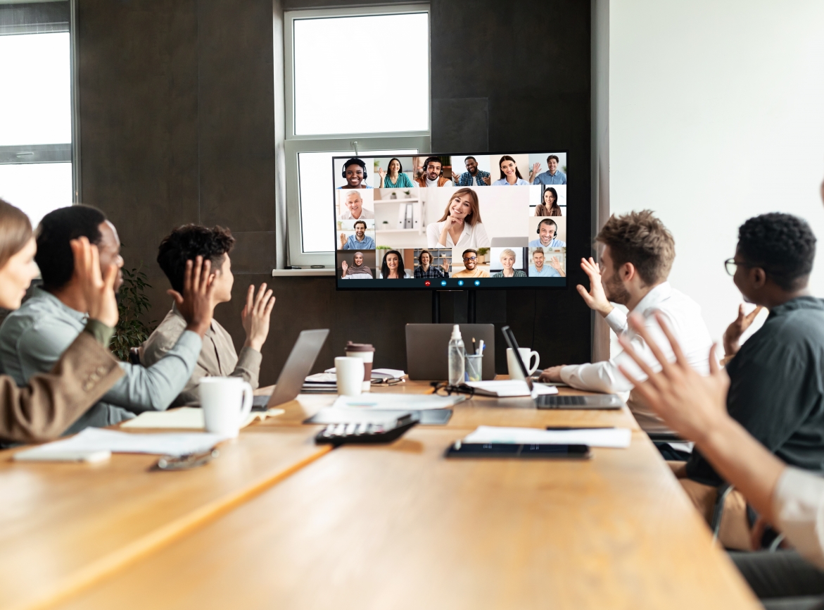 Employees working through vide conference